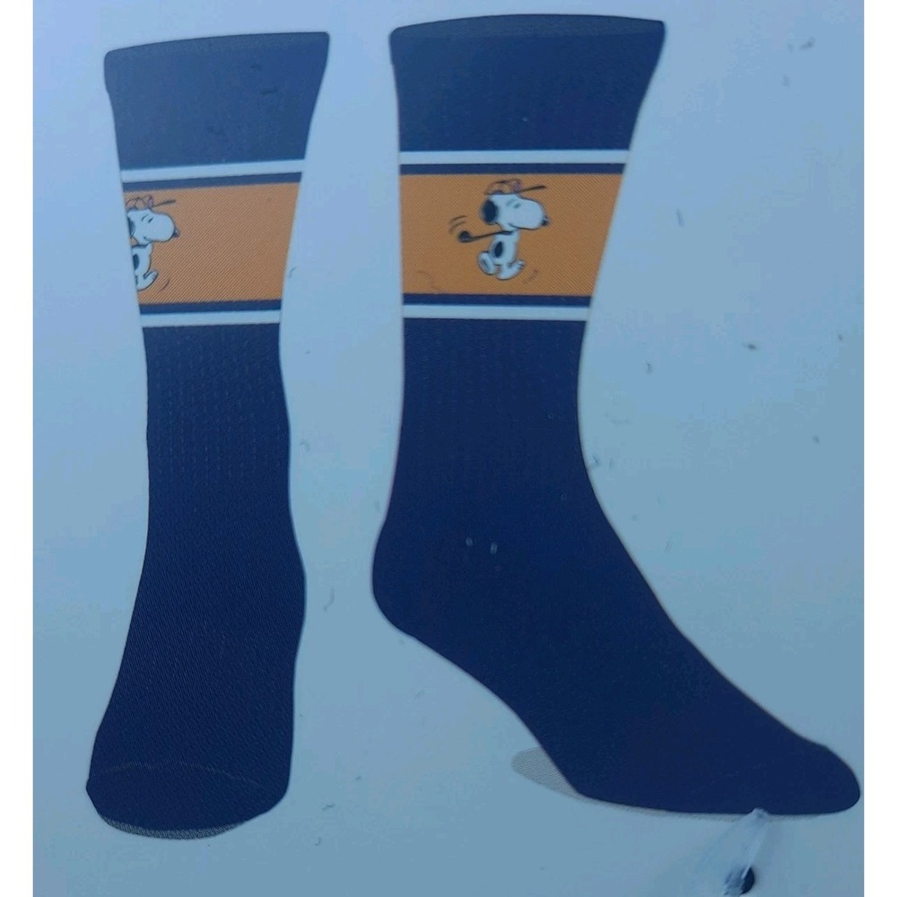 Peanuts Snoopy Golfing Crew Socks Navy Blue And Orange Bioworld Size 10-13 OSFM‎